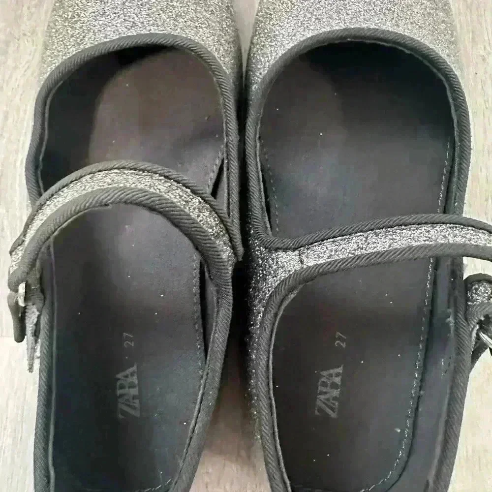 ZARA Kids Girls Silver Glitter Mary Jane Shoes Sparkle Buckle Strap Size 27 us 9